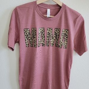 MAMA Leopard Print mauve shirt Size Small Screenprinted